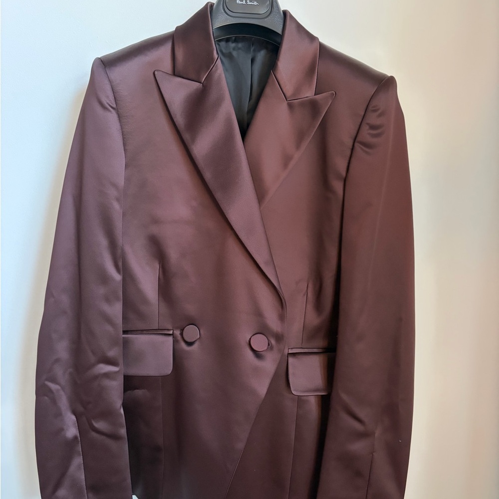 Women’s Double-Breasted Satin Blazer in Deep Burgundy